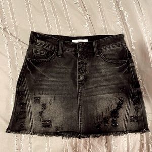 Black Distressed Jean Skirt